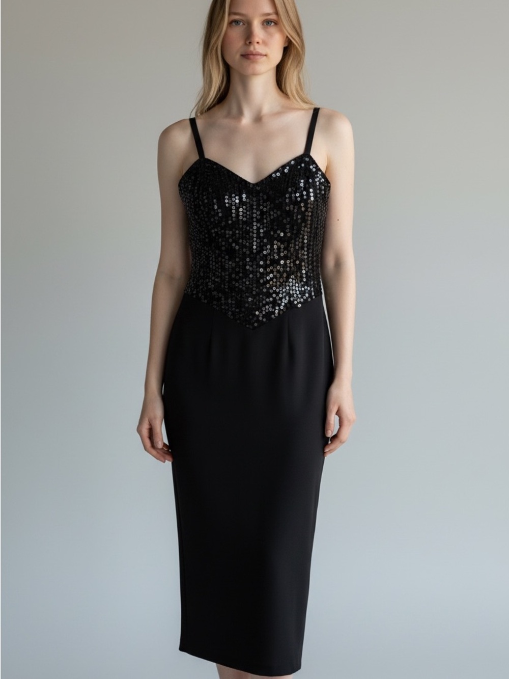 Rampage Vintage Black Sequin Bodice Slip Midi Dress